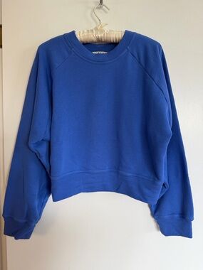 Revelle Cropped Sweatshirt Cornflower blue French terry knit 2X 2XL cotton flaw